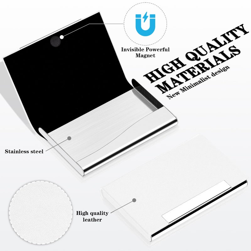 Padike Business Card Holder, Business Card Case Professional PU Leather & Stainless Steel Multi Card Case,Business Card Holder Wallet Credit Card ID Case/Holder for Men & Women. (T-White) - Image 2